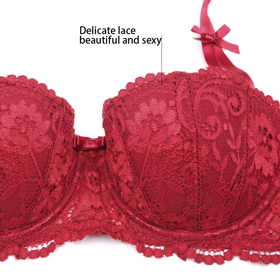 Sexy lingerie shell half cup underwire bra ladies embroidered lace underwear bra + thong panties 2 piece set