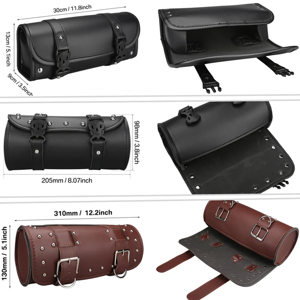 Motorcycle Bag Saddlebags PU Leather Front Fork Tail Tool Bag Luggage For Harley Chopper Bobber Cruiser Sportster XL 883 1200