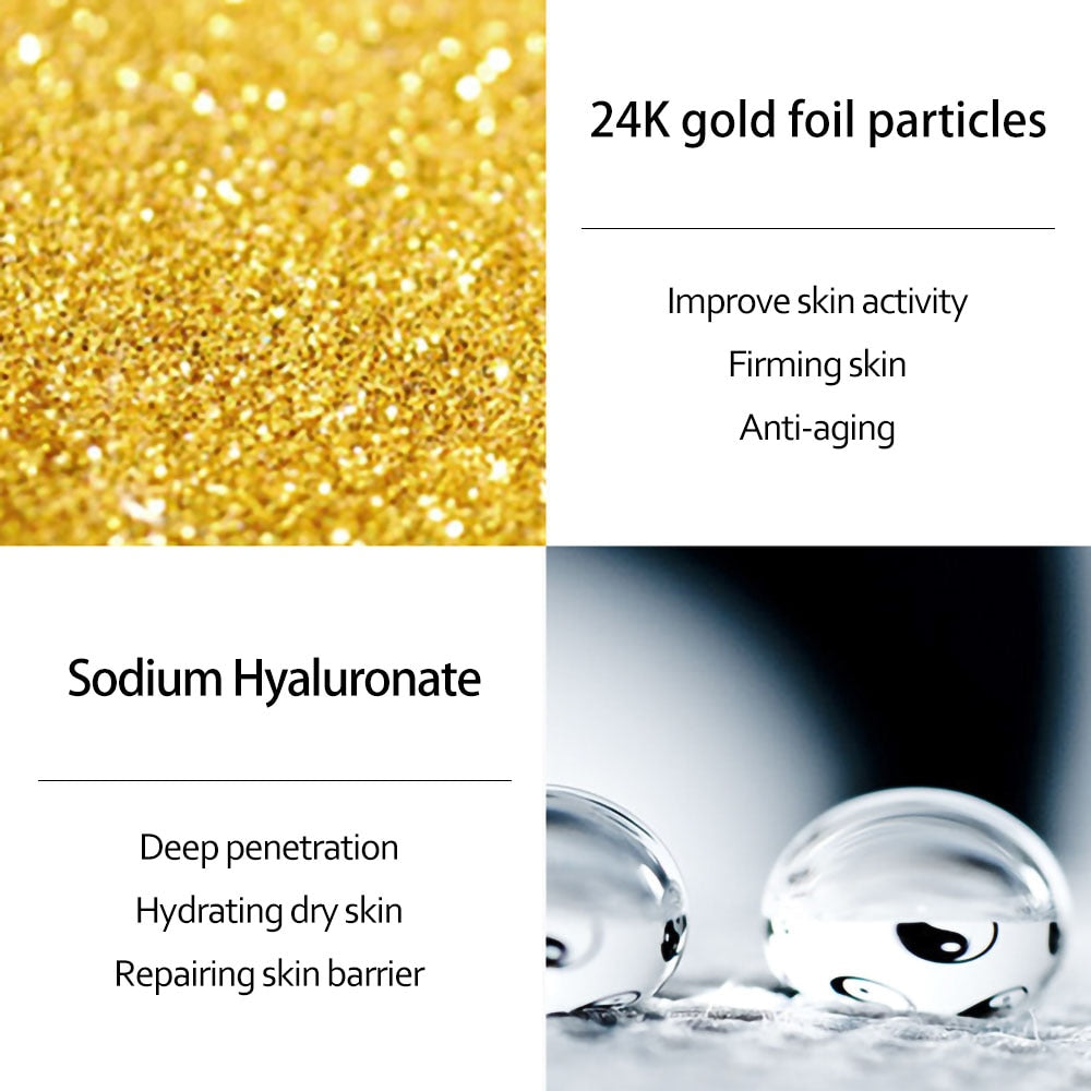 24K Gold Skincare Set Nicotinamide Face Essence Fade Dark Eye Circles Collagen Eye Cream Firming Skin Eye Mask Face Care Kit - DJVWellnessandPets