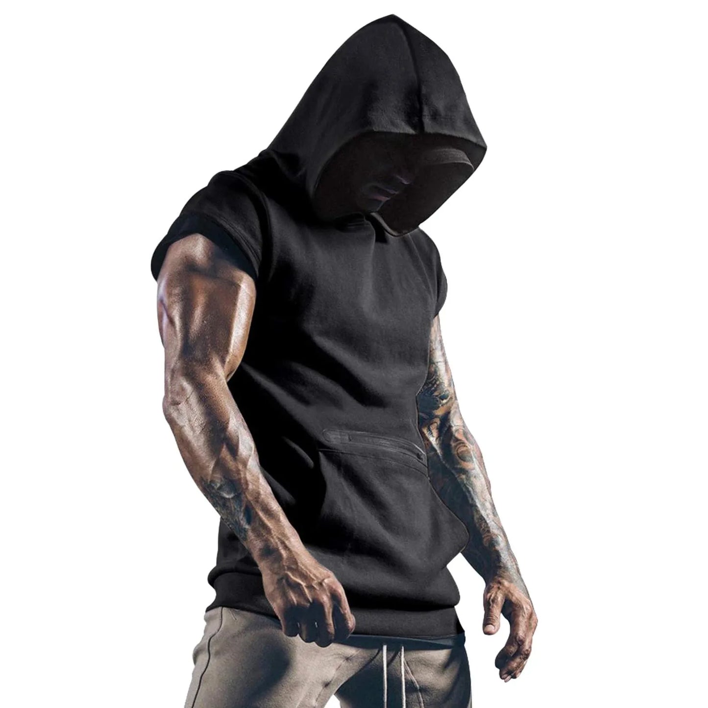 Summer Mens Muscle Hoodie Vest Sleeveless Bodybuilding Gym Workout Fitness Shirt High Quality Vest Hip Hop Sweatshirt Men's Tops