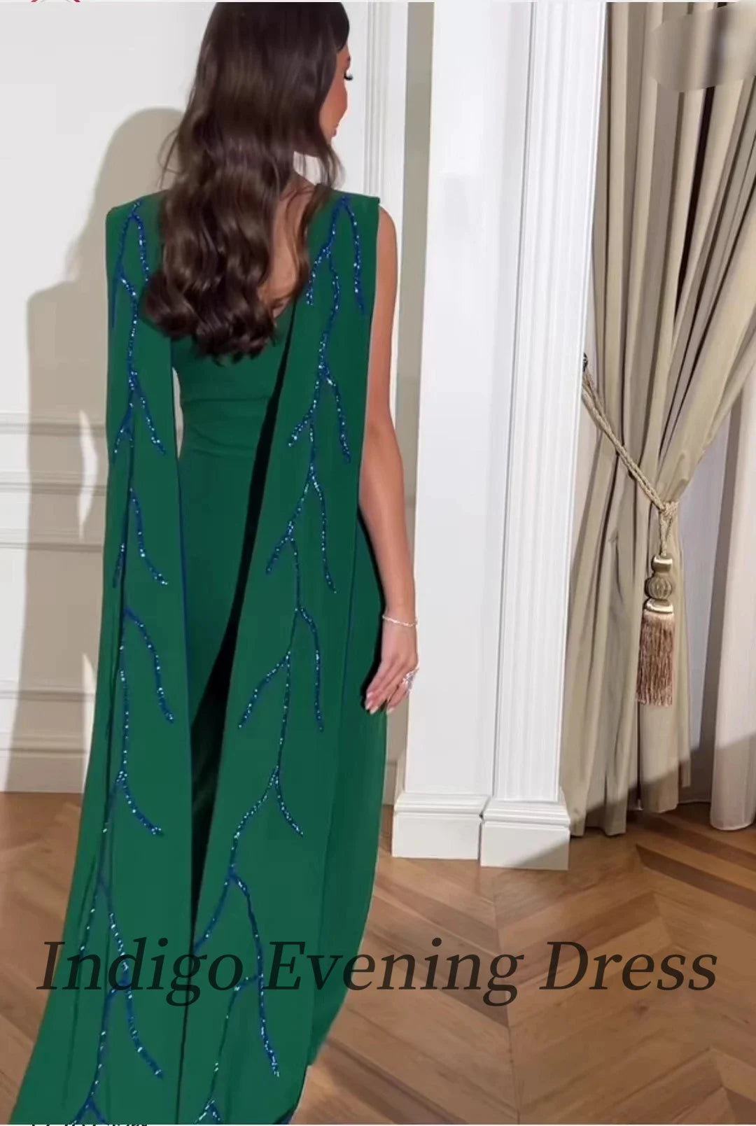 Indigo New Green Evening Dresses O-Neck Sleeveless Beading  Floor-Length