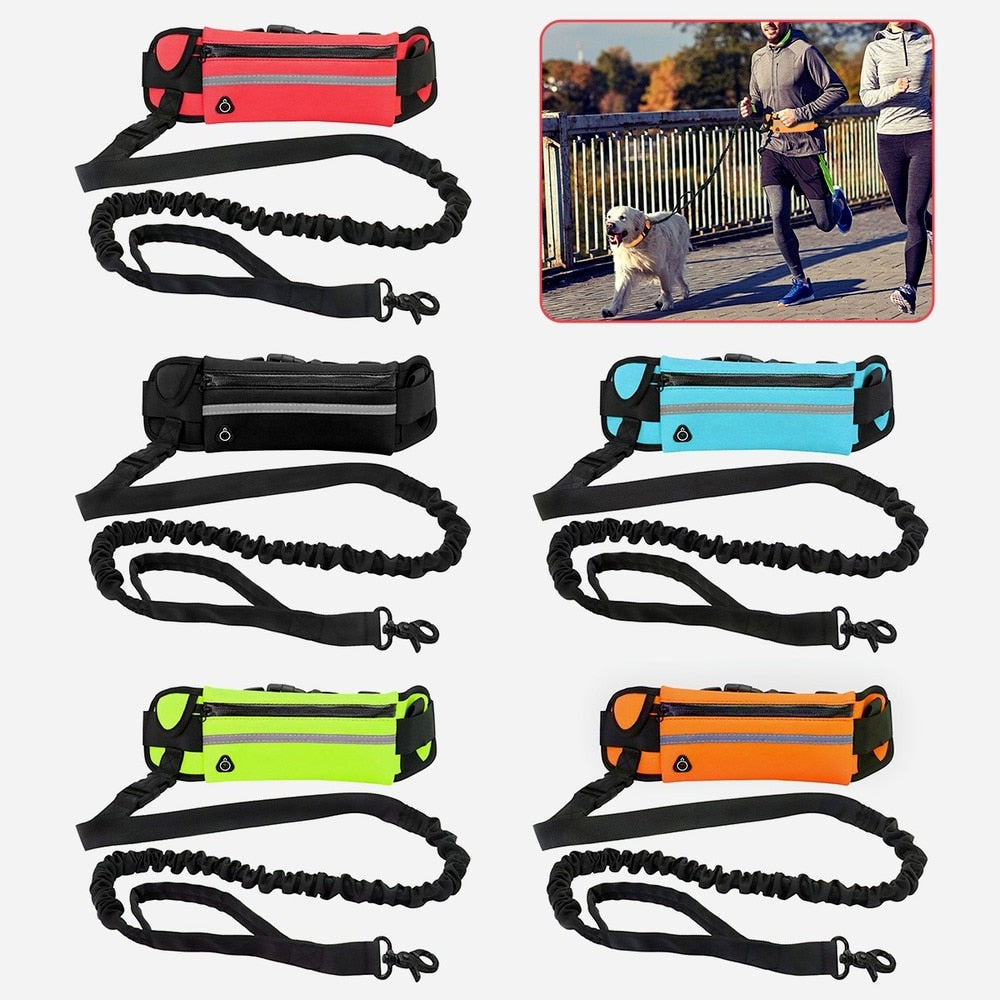 Hands Free Dog Leash for Running Walking Reflective Leash with Waist Bag Retractable Elastic Belt Dog Traction Rope Pet Products