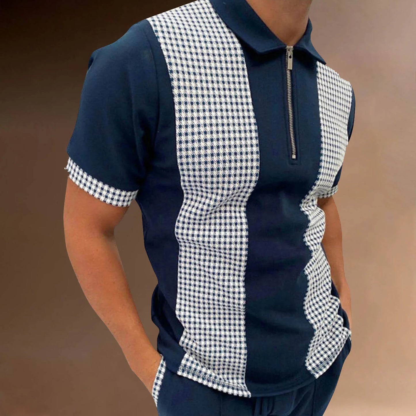 New Men Polo Shirt Long Sleeve Fashion Print Zipper Color Matching Clothes Luxury Male Tee Shirts