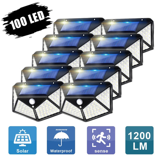 100 LED Solar Wall Lights Outdoor