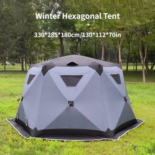 YOUSKY Winter Fishing Tent Thickened Outdoors Hexagonal Tent Cotton 3-4 Person Quick Opening Camping Ice Fishing Tent