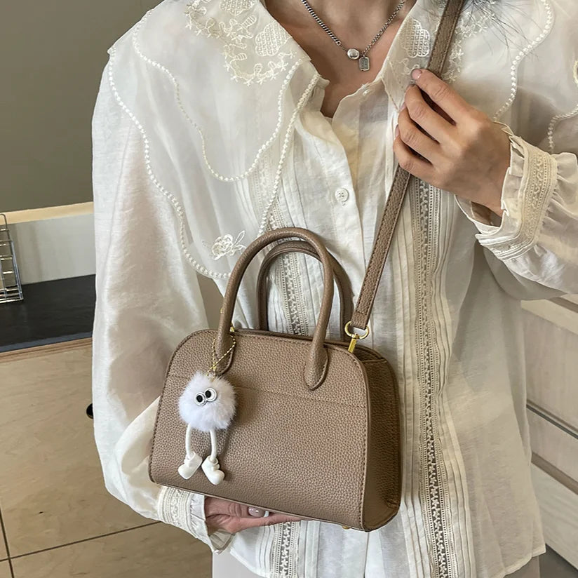 Fashion PU Leather Crossbody Bag High Quality Small Handbag Women Large Capacity Tote Bag with Pendant Solid Color Shoulder Bags