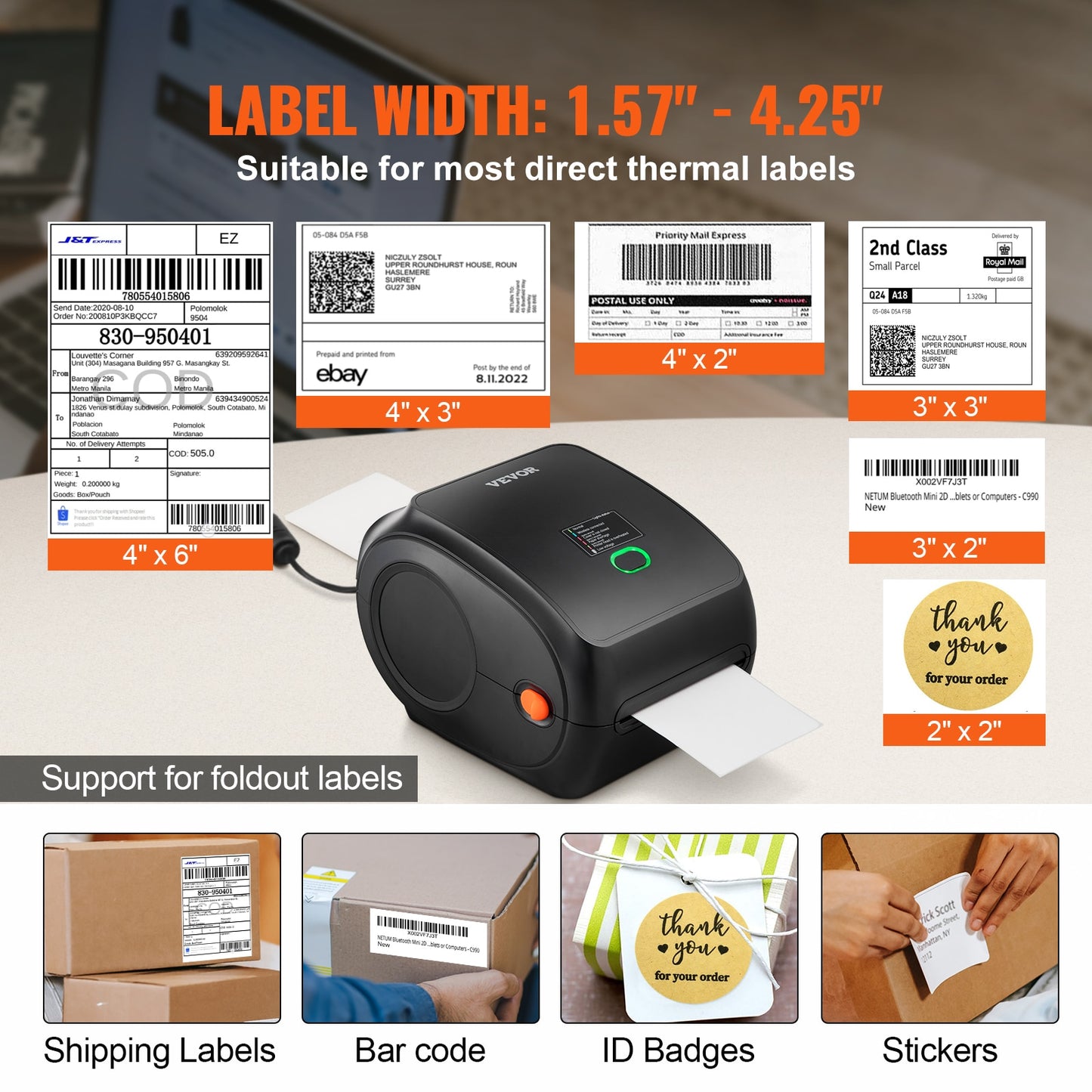 VEVOR Bluetooth Thermal Label Printer 300dpi USB Label Barcode Maker Sticker Compatible W/ Android IOS Windows Mac OS Chromebook