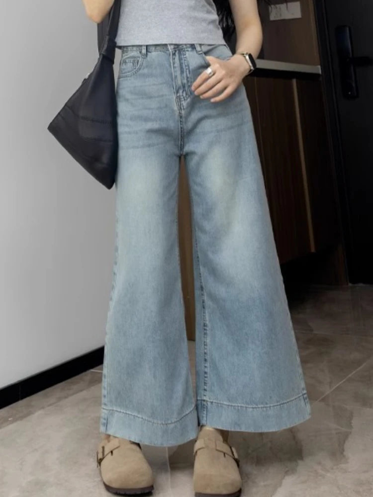 Denim Cropped Pants Wide Leg High Waist Jeans