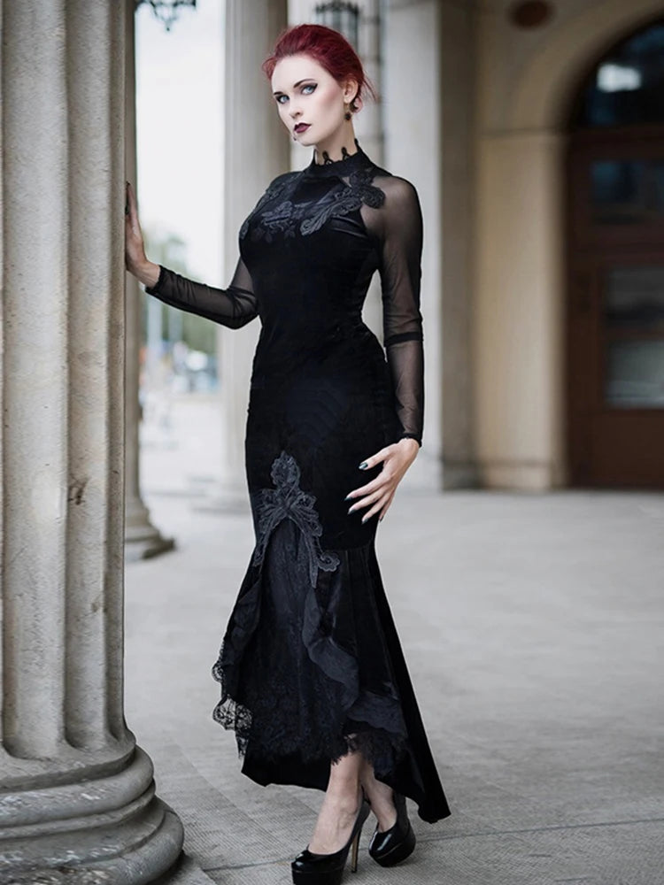 AltGoth Vintage Gothic Dark Velvet Dress Women