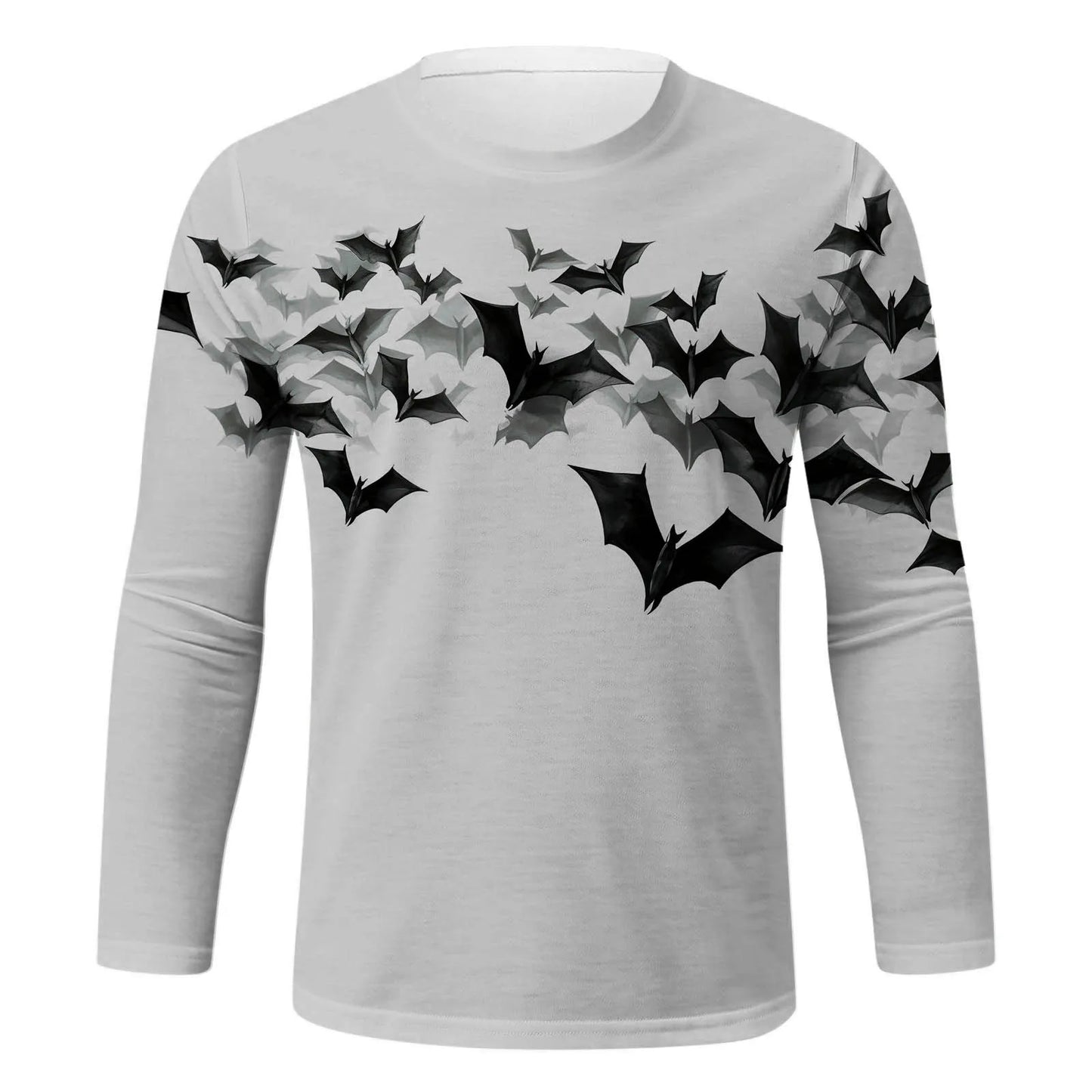 Halloween Long Sleeve T Shirt Round Neck Bat Print Male Tops Plus Size Simple Version Slim Fit Social Shirts Camisa Para Hombre