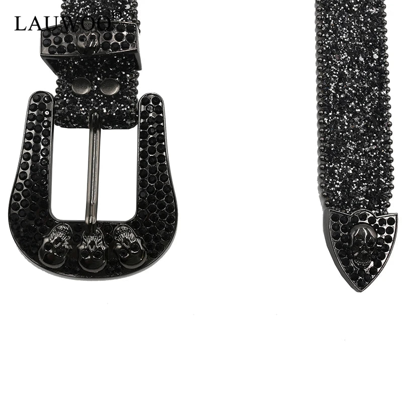 Skull Rhinestone Belts For Women Men Y2K Leather Strap