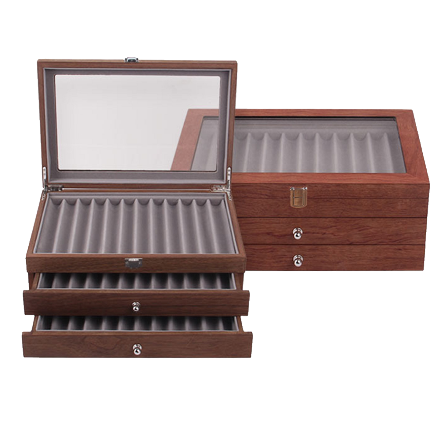 Wood Fountain Pen Collector with 3 Layer Pen Display Box 34 Pen Organizer Box Pens Display Case Storage Organizer With Glass