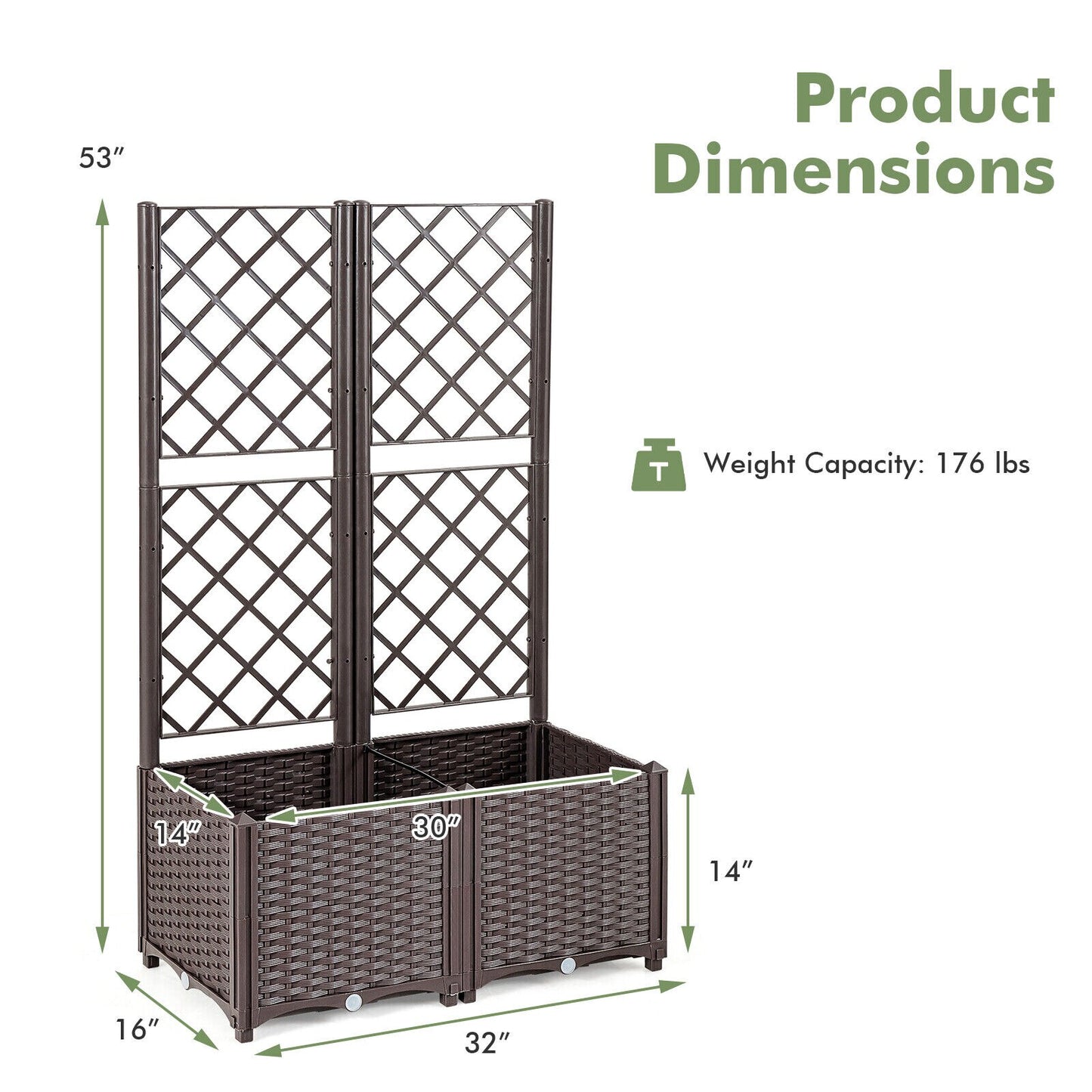 Patiojoy Raised Garden Bed w/Trellis Planter Box for Climbing Plants 32&quot; x 16&quot; x 53&quot;