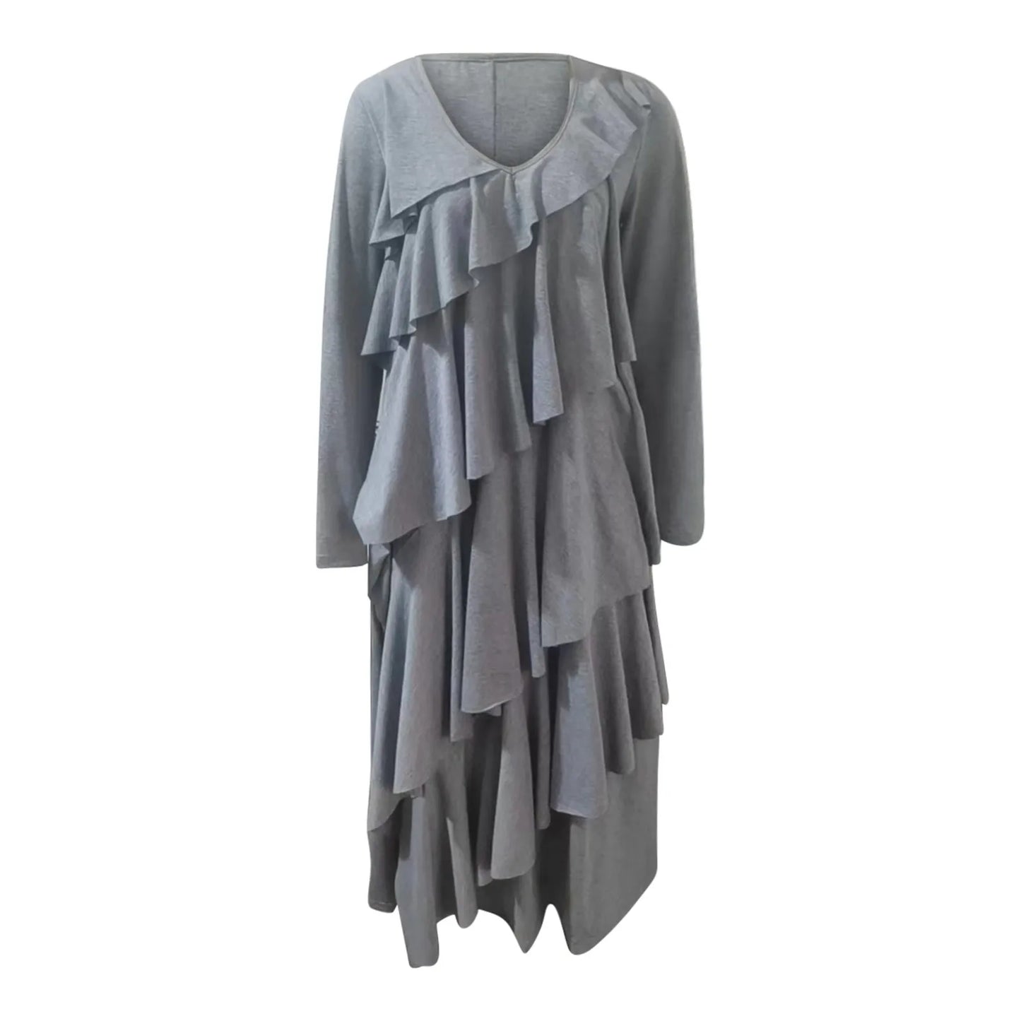 Casual Plus-size Dress Solid Color Layer Cake Cotton And Linen