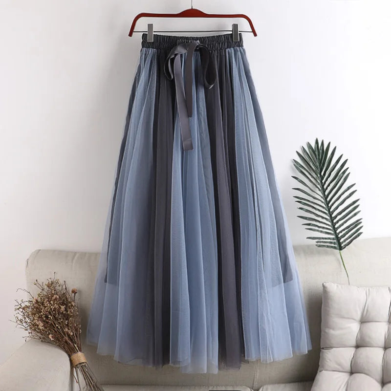 Tulle Skirts Women Fashion Bow Patchwork A-line