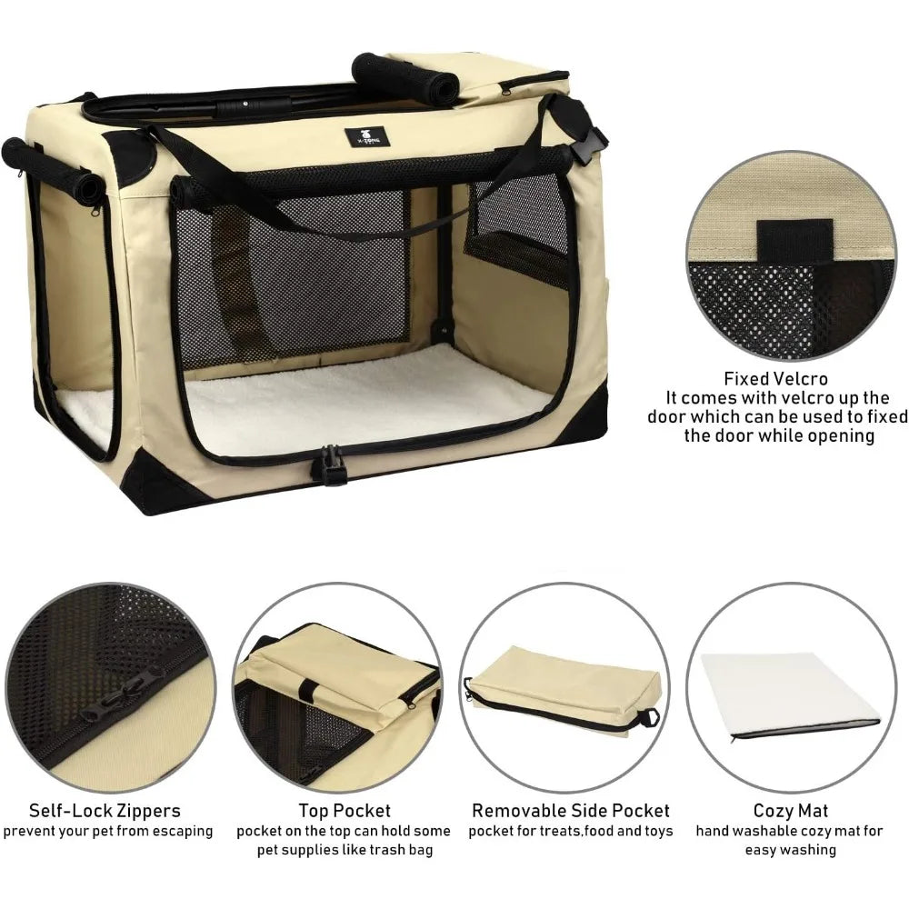 3-Door Folding Soft Dog Crate, Indoor & Outdoor Pet Home