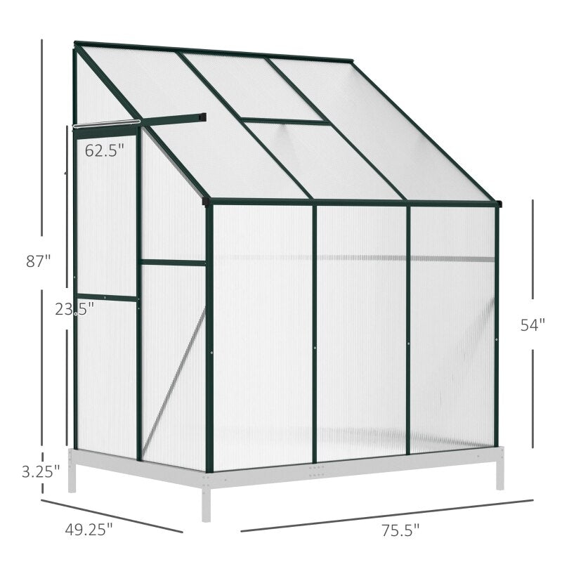 6&#39; x 4&#39; x 7&#39; Lean-to Greenhouse Walk-in Garden Aluminum Polycarbonate with Roof Vent for Plants Herbs Vegetables, Green - DJVWellnessandPets