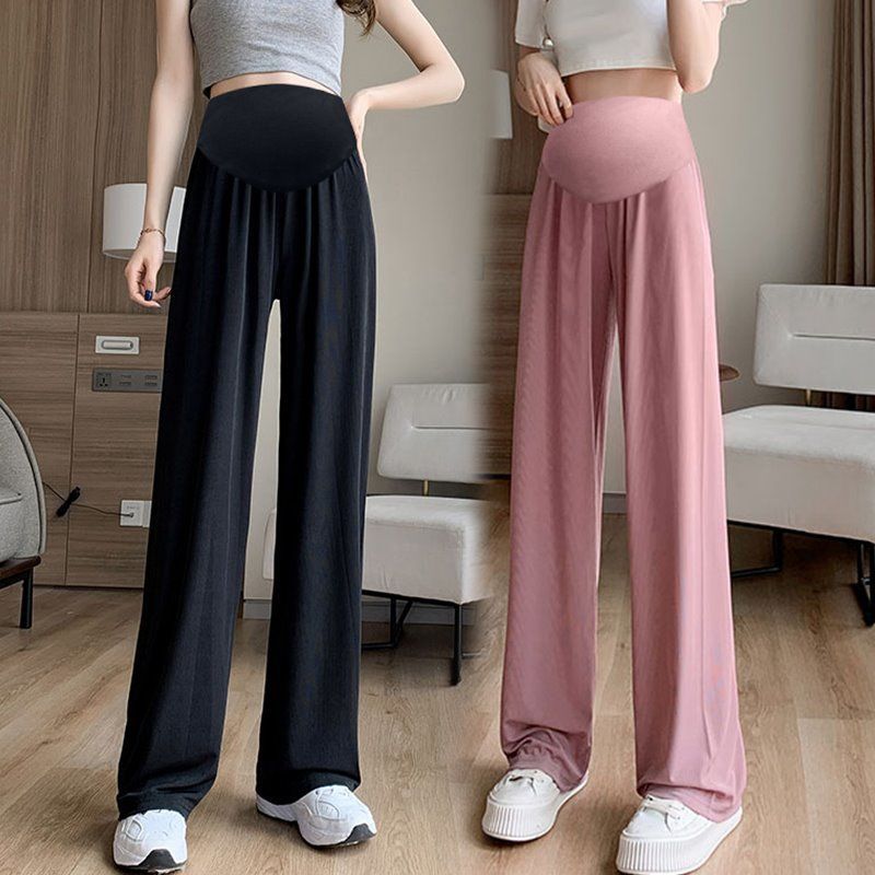 Pregnant Women's Trousers, Cool and Thin In Summer, Fashionable and New Loose Ice Silk Casual Pants, Wide Leg Pants