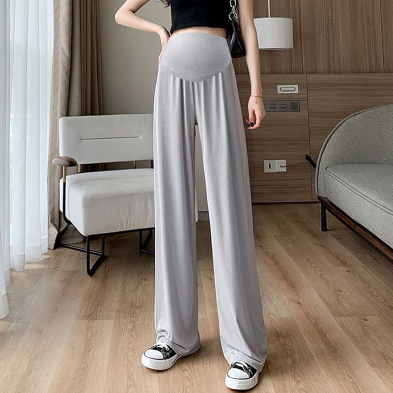 Pregnant Women's Trousers, Cool and Thin In Summer, Fashionable and New Loose Ice Silk Casual Pants, Wide Leg Pants