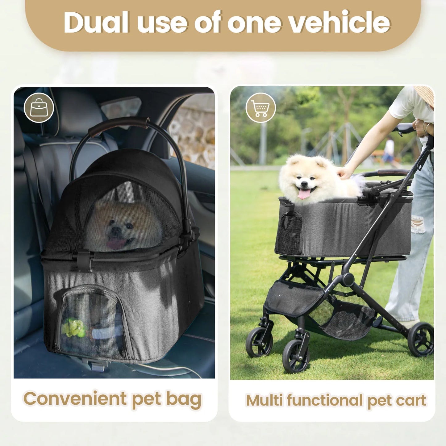 Pet Stroller for Small/Medium With Detachable Carrier