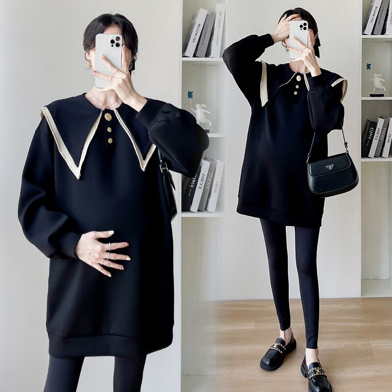 5596# Autumn Winter Korean Fashion Maternity Hoodies Oversize Loose Sweatshirt Clothes for Pregnant Womne Pregnancy Tops