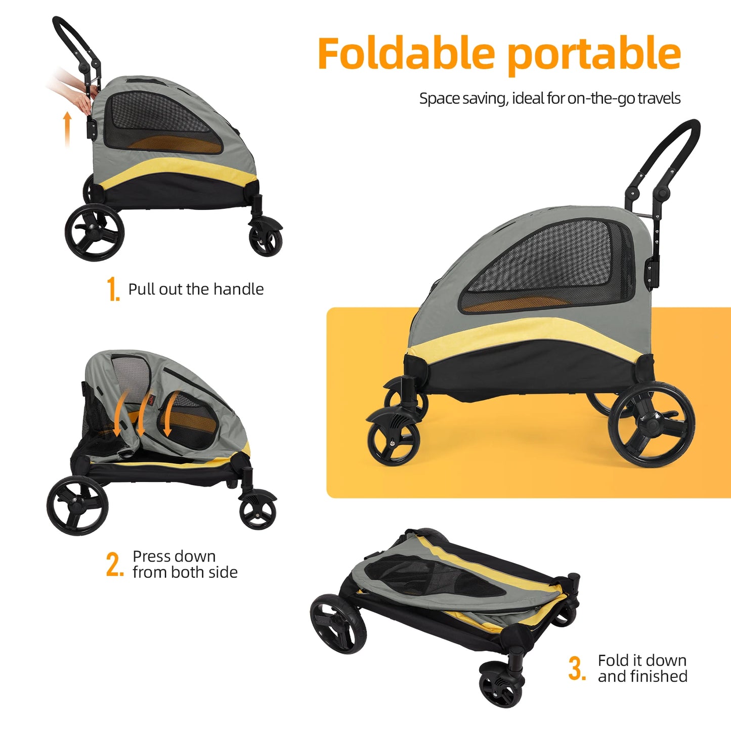 Stroller Ultra-large 4 Wheels Pet Jogger Wagon Foldable