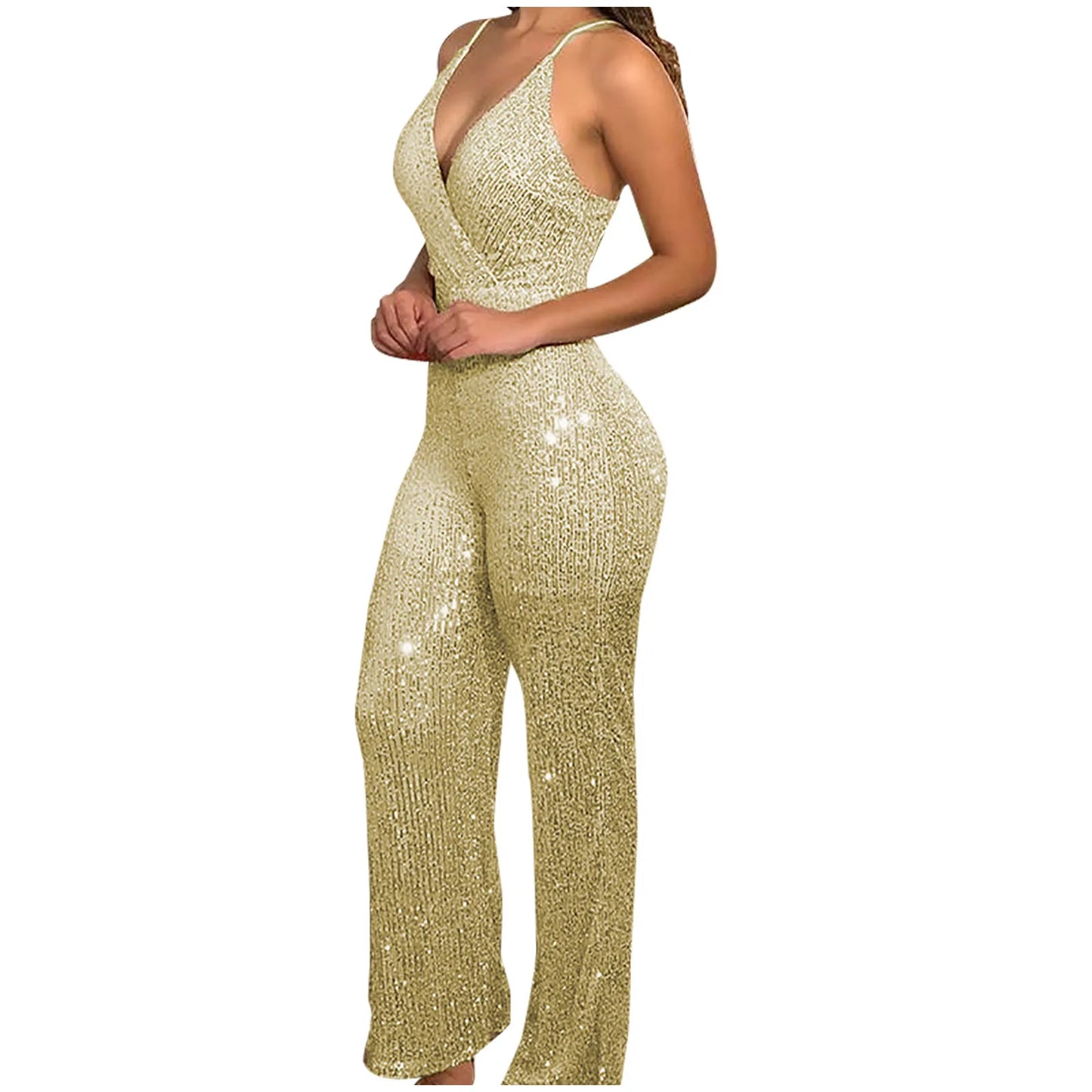 Elegant Sleeveless Sequined Glitter Shiny Jumpsuit