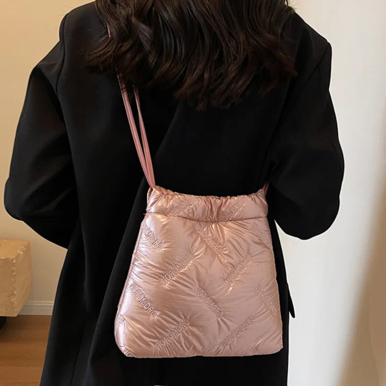 Fashion Down Padding Shoulder Bag Embroidered Cotton Crossbody Bag Women's Large Capacity Commuting Bag Solid Puffy Satchel Bags