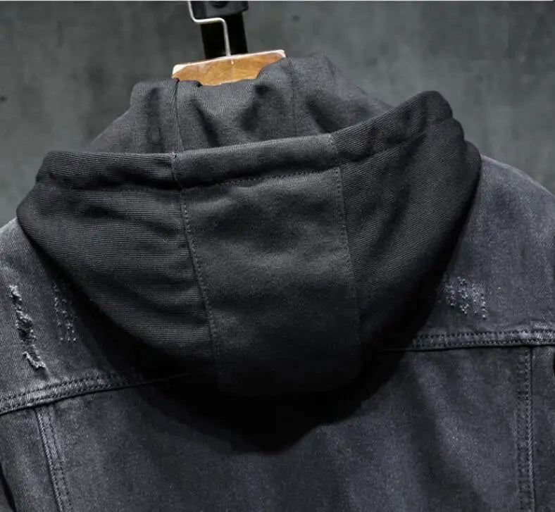 Men Black Blue Winter Jean Jackets Outerwear Warm Denim