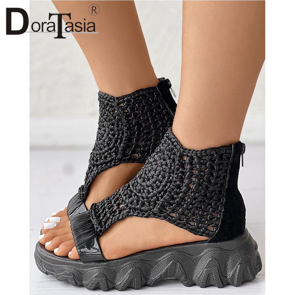 Brand Design Ladies Wedges Heels Sandals Fashion Solid Zip Hollow Platform Sandals Women 2023 Casual Party Daily Woman Shoes - DJVWellnessandPets