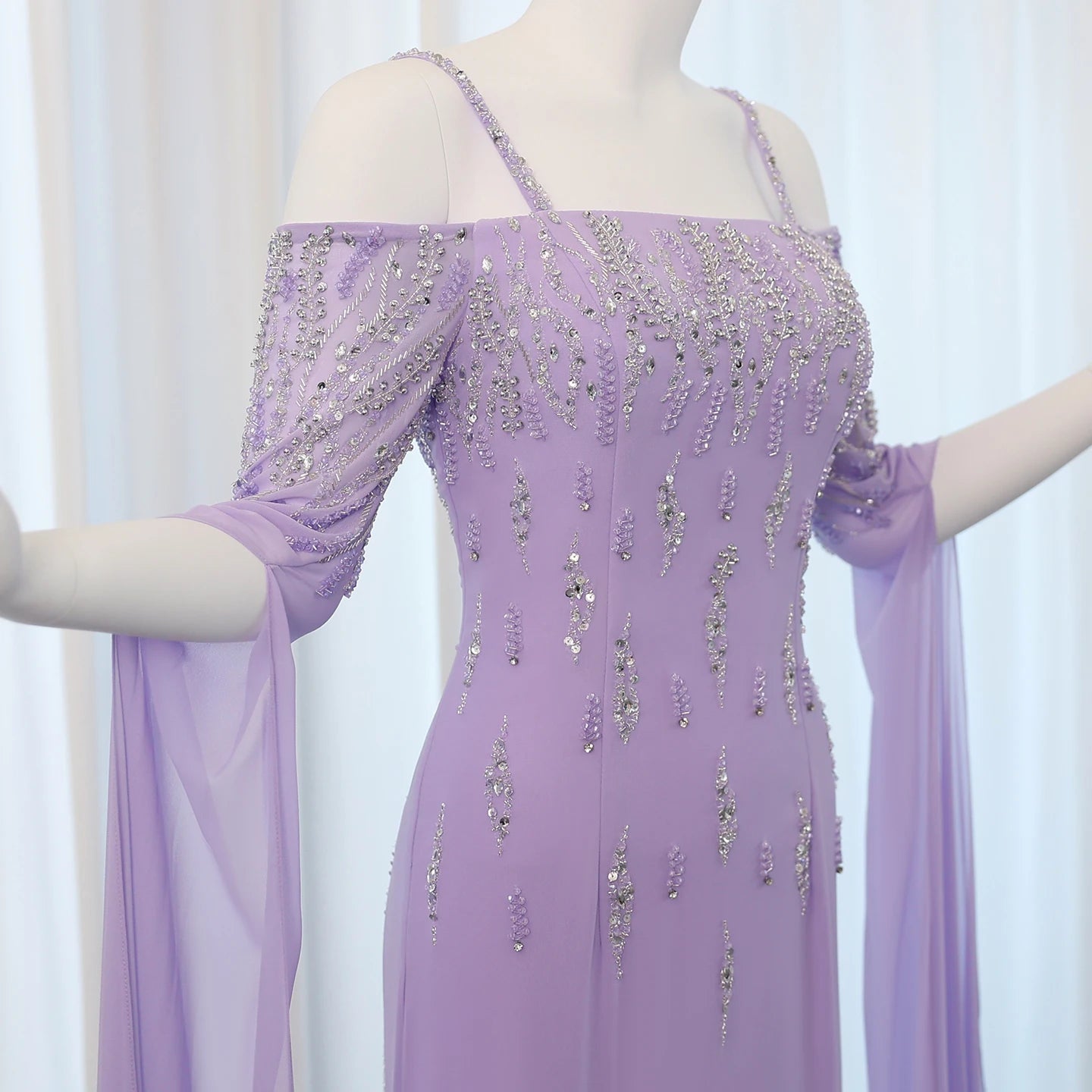 Sharon Said Arabic Lilac Mermaid Evening Dress with Cape