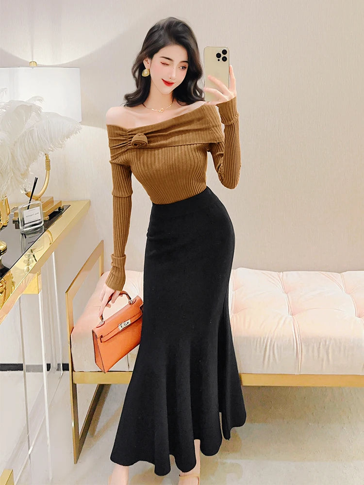 High Waist Knit Skirts  Slimming Tight Elastic Fishtail