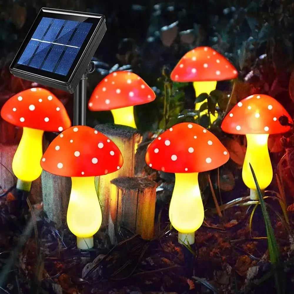 6pcs Red LED Solar Mushroom Light