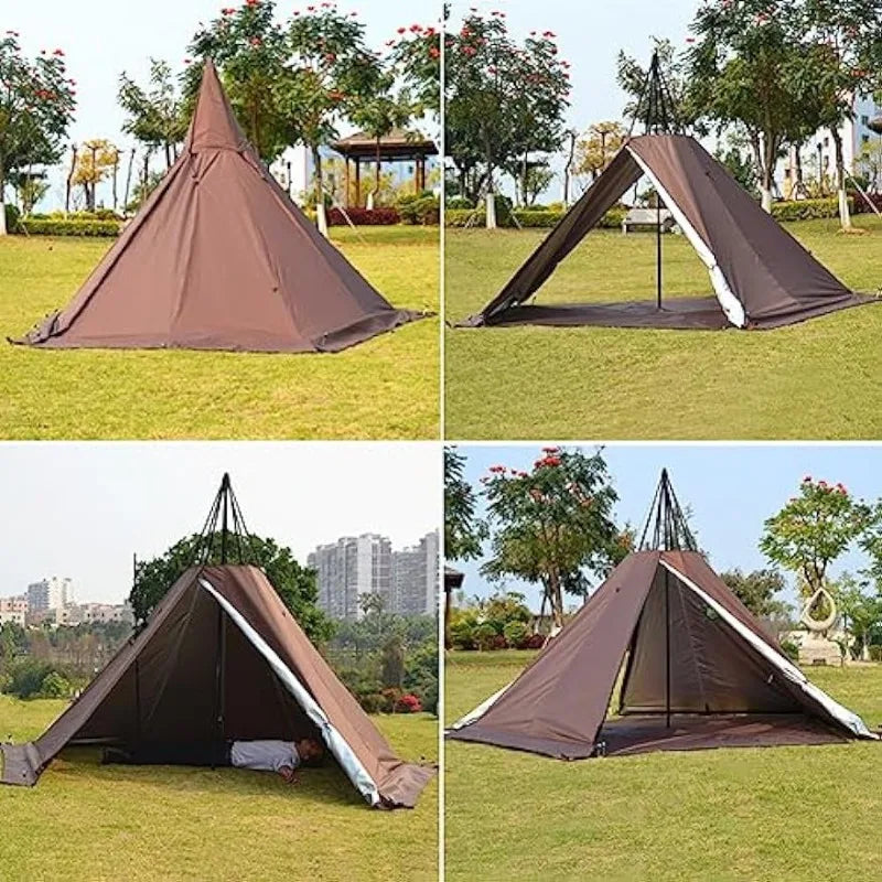 Portable Waterproof Camping Pentagonal Teepee Tent Outdoor Camping Pyramid Tipi Tent with Stove Hole