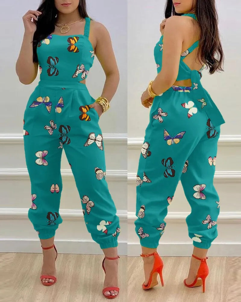 Elegant Printed Jumpsuits Casual Hip Waist