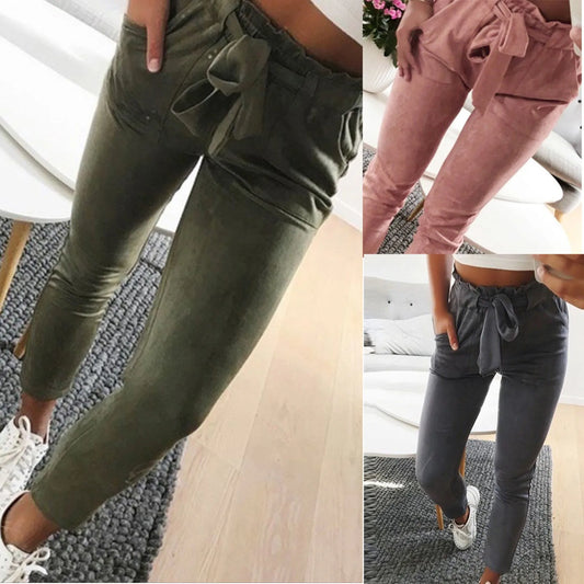 Bowtie Elastic Waist Casual Pants