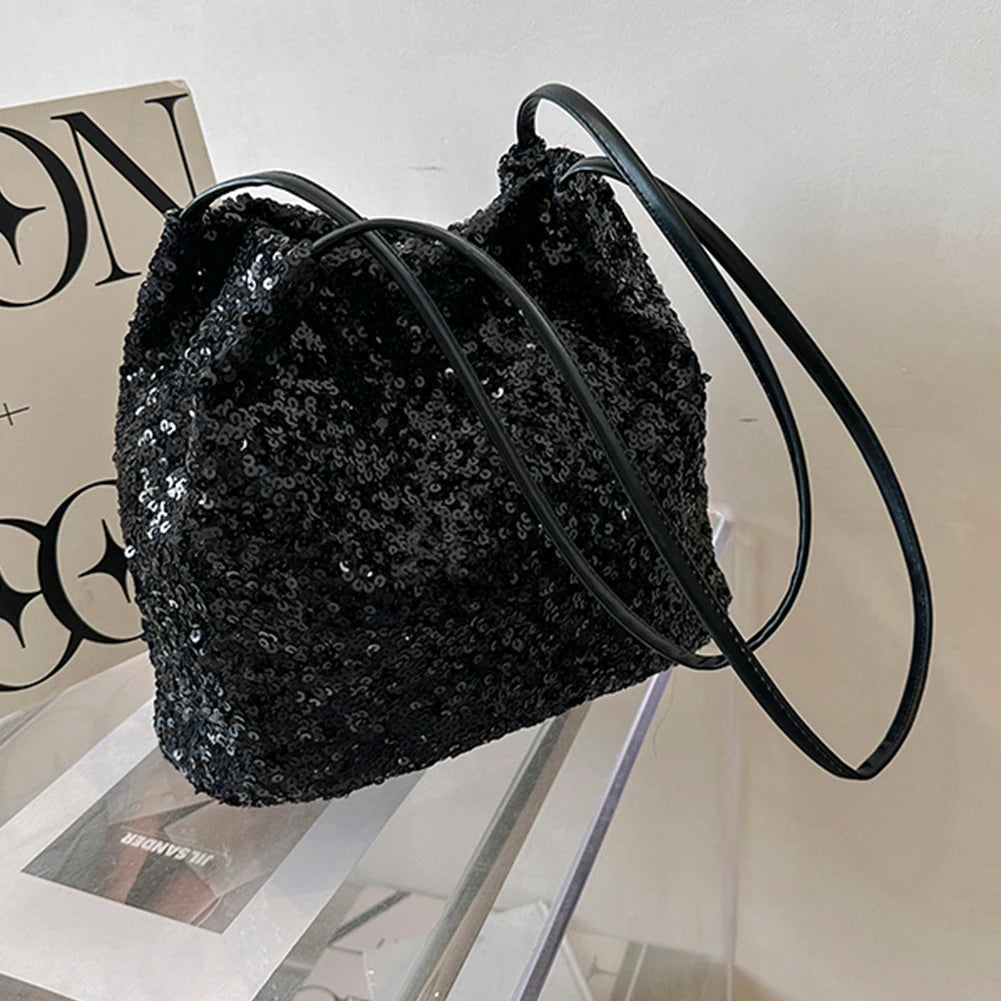 Women's Shoulder Bag Large Capacity Sequins Pillow Handbag Bags Luxury Sparkling Bucket Bag Ladies Leisure Solid Color Totes Bag