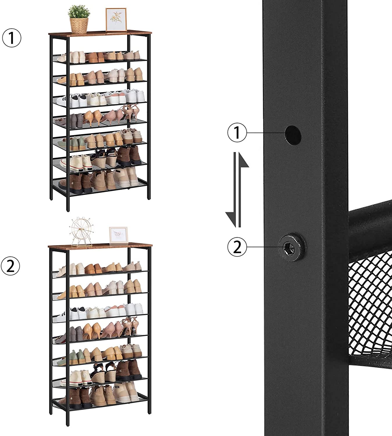 HOOBRO 8-Tier Shoe Rack Large Narrow High Shoe Cabinet With Flat And Tilting Mesh Shelves For 24-32 Pairs of Shoes For Hallway - DJVWellnessandPets