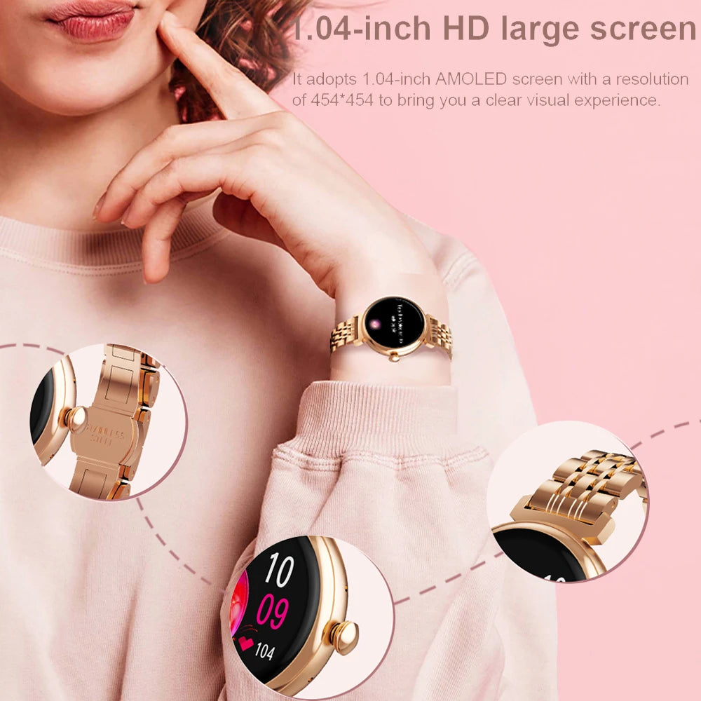 AMOLED Small Screen Fashion Women Smart Watch 454*454 HD Pixel Screen Always Show Time Bluetooth Call Smartwatch Metal Body 2023