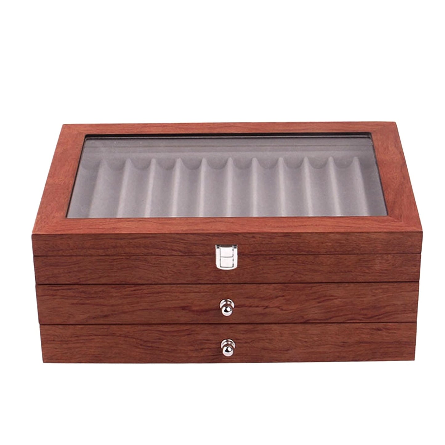 Wood Fountain Pen Collector with 3 Layer Pen Display Box 34 Pen Organizer Box Pens Display Case Storage Organizer With Glass