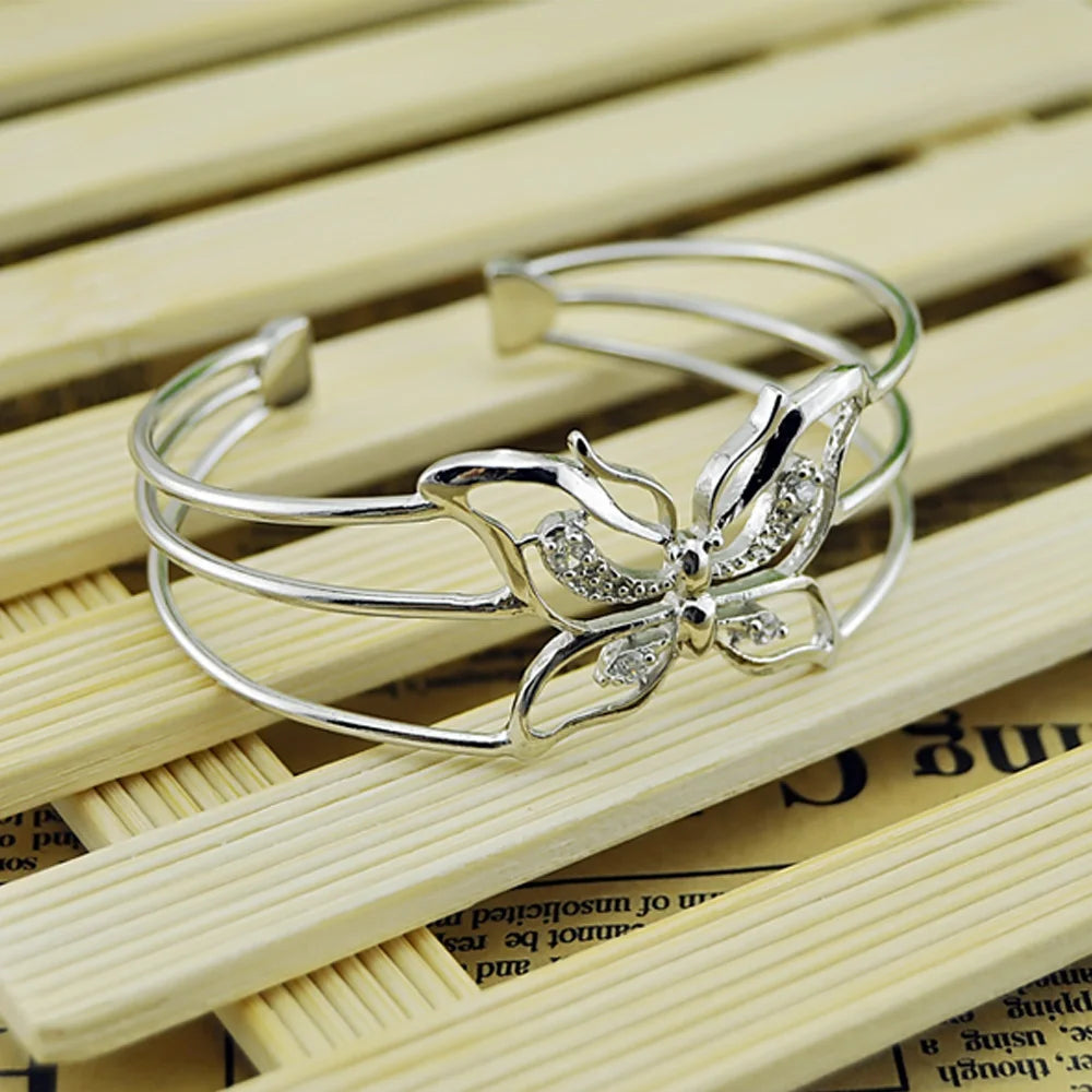 Simple style female 925 sterling silve delicate Butterfly opening bracelet silver color adies popular jewelry Free shipping