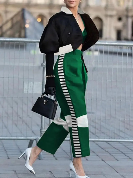 Modigirl Fashion Contrast Color High-Waisted Pants