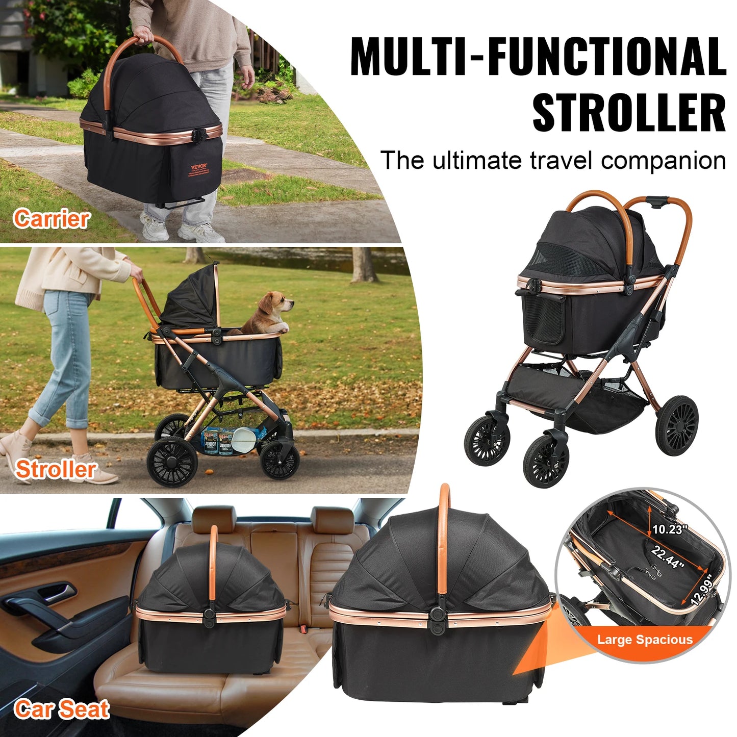 VEVOR 66 lbs Pet Stroller Foldable