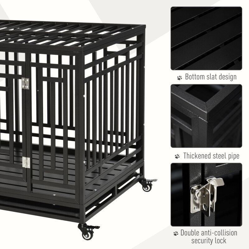 41" Heavy Duty Steel Dog Crate Kennel Pet Cage with Wheels for Portability & 1 Doors for Convenient Access Anti-Pinching Floor,