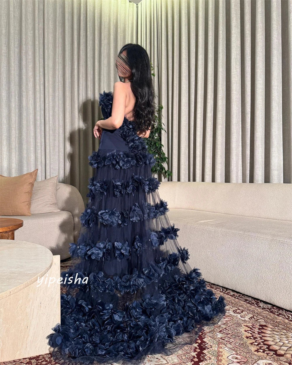 Ball Evening Saudi Arabia Tulle Flower Beading Gown Long