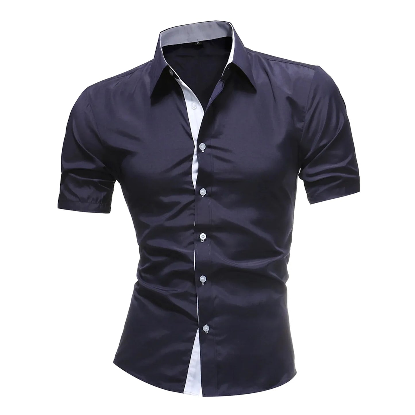 Men's Business Dress Shirts Male Formal Button-down Shirt Summer Solid Color Top Short Sleeved Shirt Daily Casual Top