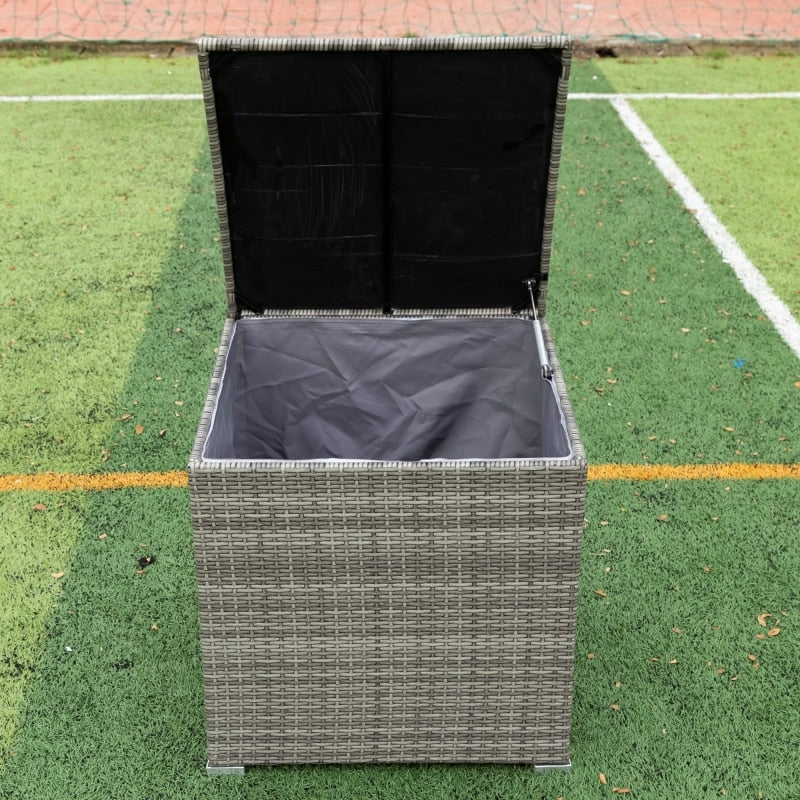 4 Piece Patio Sectional Wicker Rattan Outdoor Furniture Sofa Set with Storage Box Grey - DJVWellnessandPets