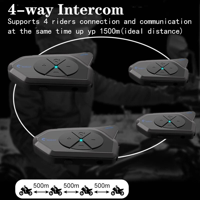 GOCOM4 Motorcycle Bluetooth Intercom Helmet Communicator Headset FM Ridao Interphone Intercomunicador for 4 Riders PK V4 PLUS