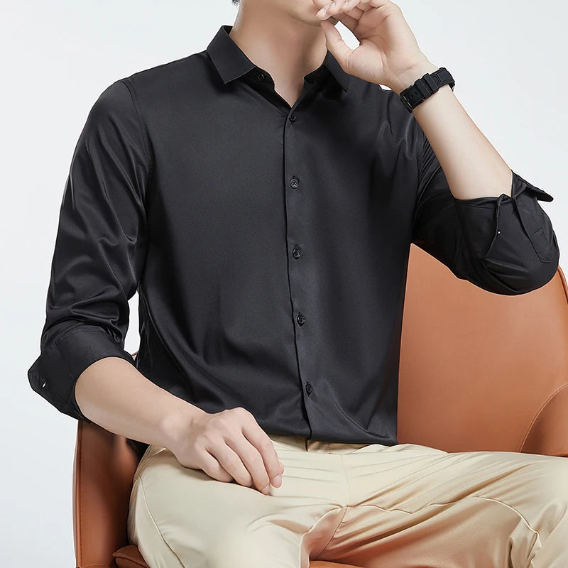 S-6XL Mercerized Nonironing Solid Color Shirts