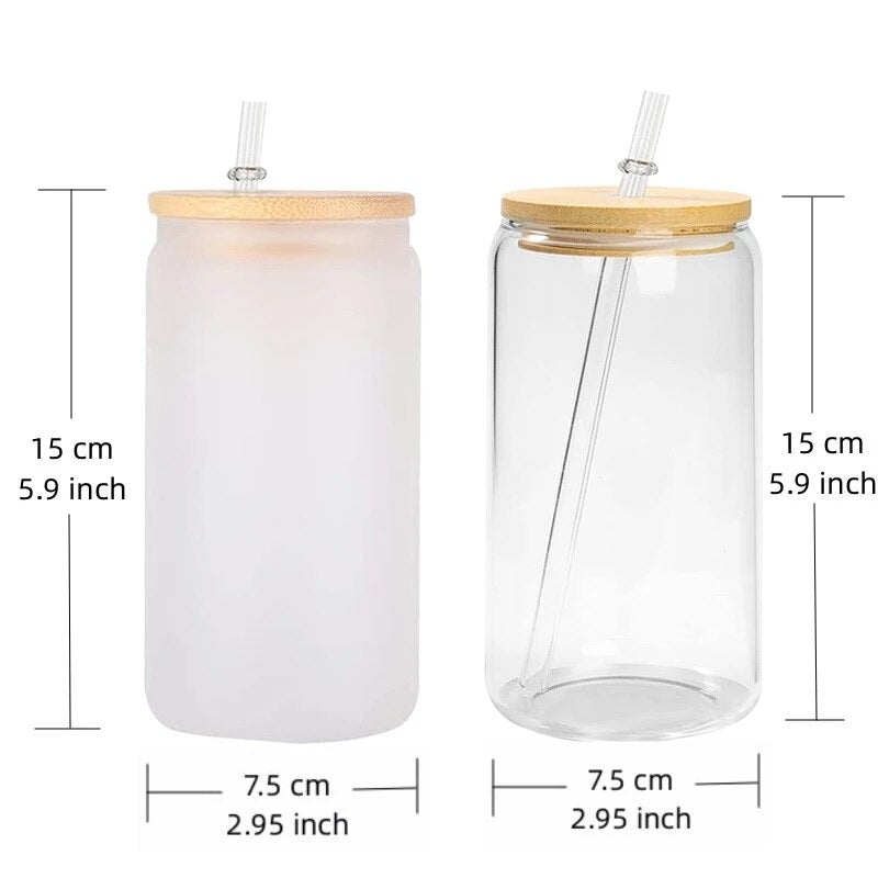 16oz Clear frosted Glass Tumbler with lid and straw